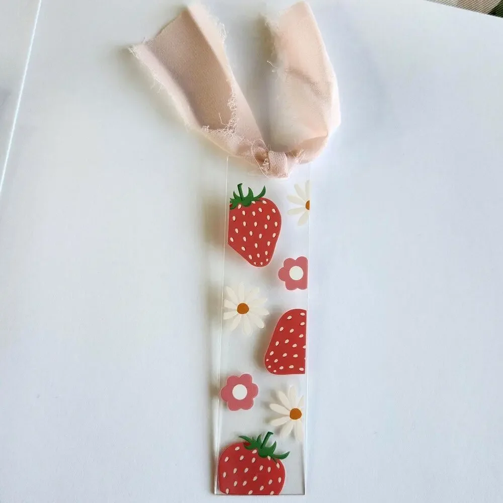 Daisy Flowers Strawberries Berry Bookmark Clear Acrylic Coquette Bookish Gift